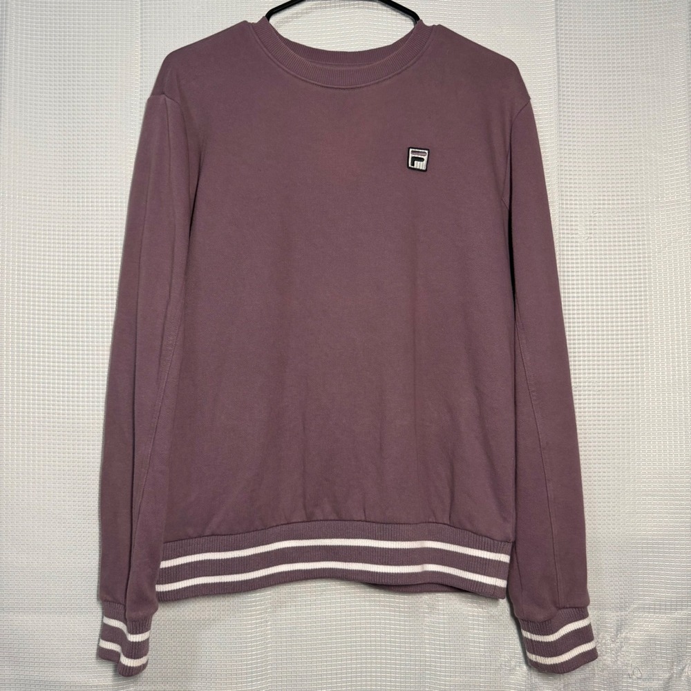 FILA Sweatshirt Medium Purple Striped Trim Embroidered Logo